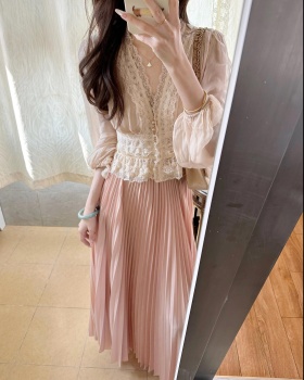 V-neck shirt light luxury skirt 2pcs set for women