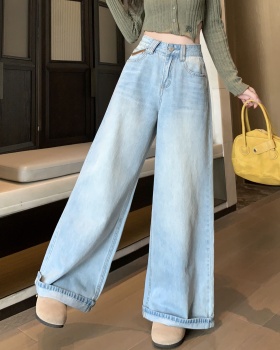 Straight pants jeans blue long pants for women