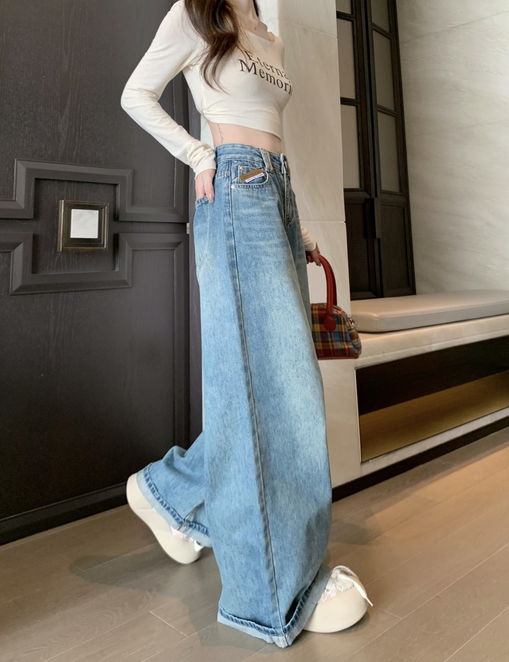 Straight pants jeans blue long pants for women