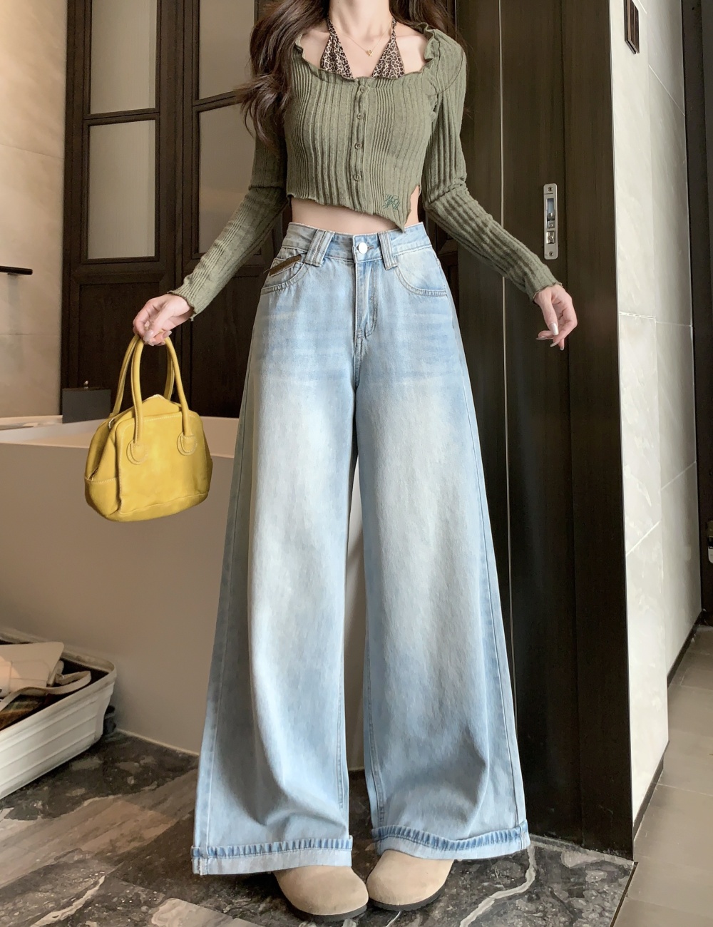 Straight pants jeans blue long pants for women