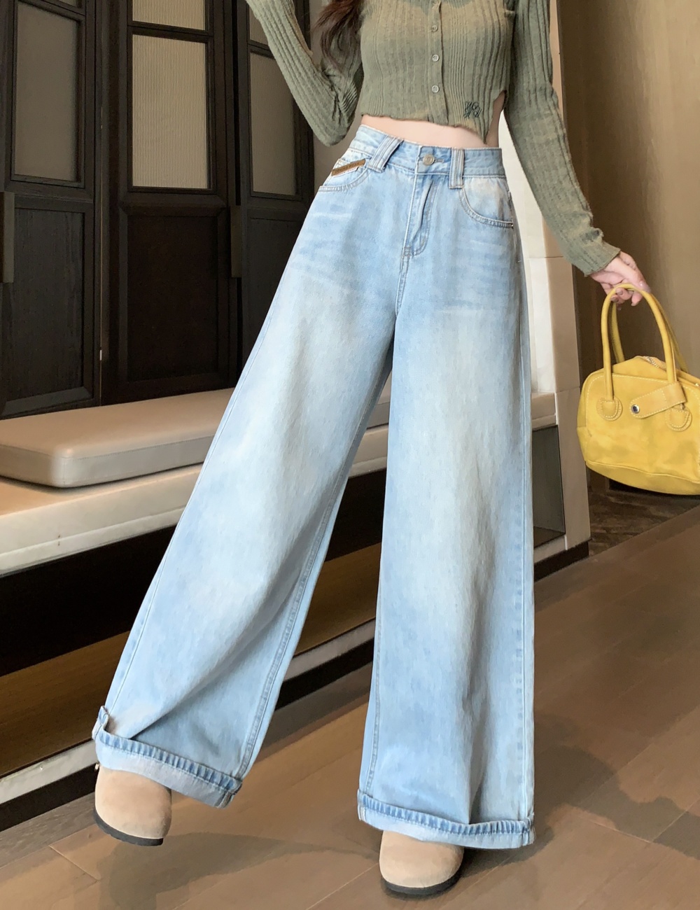 Straight pants jeans blue long pants for women