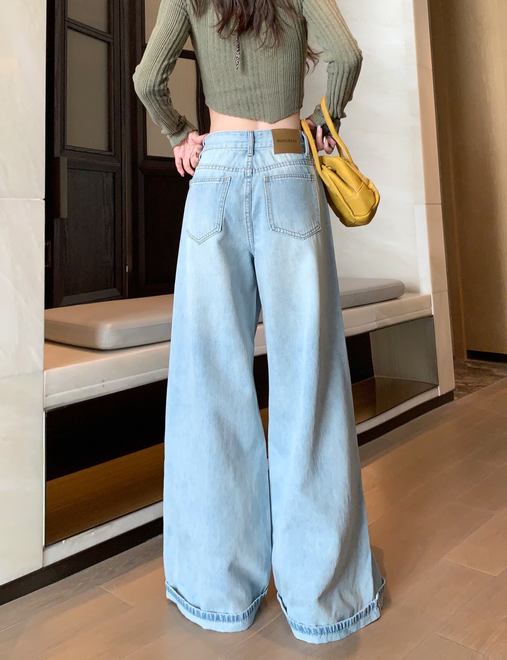 Straight pants jeans blue long pants for women