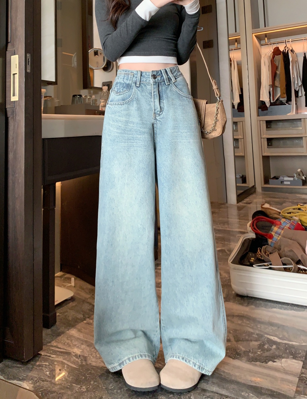 Loose spicegirl high waist straight pants jeans