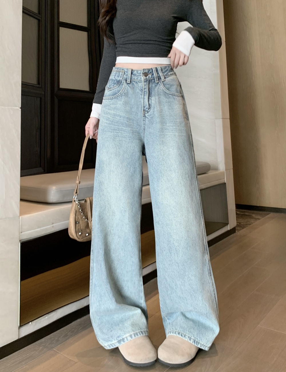 Loose spicegirl high waist straight pants jeans