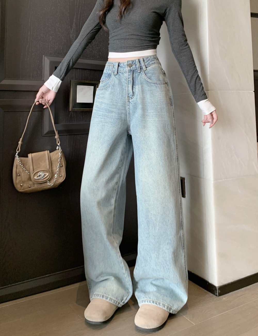 Loose spicegirl high waist straight pants jeans