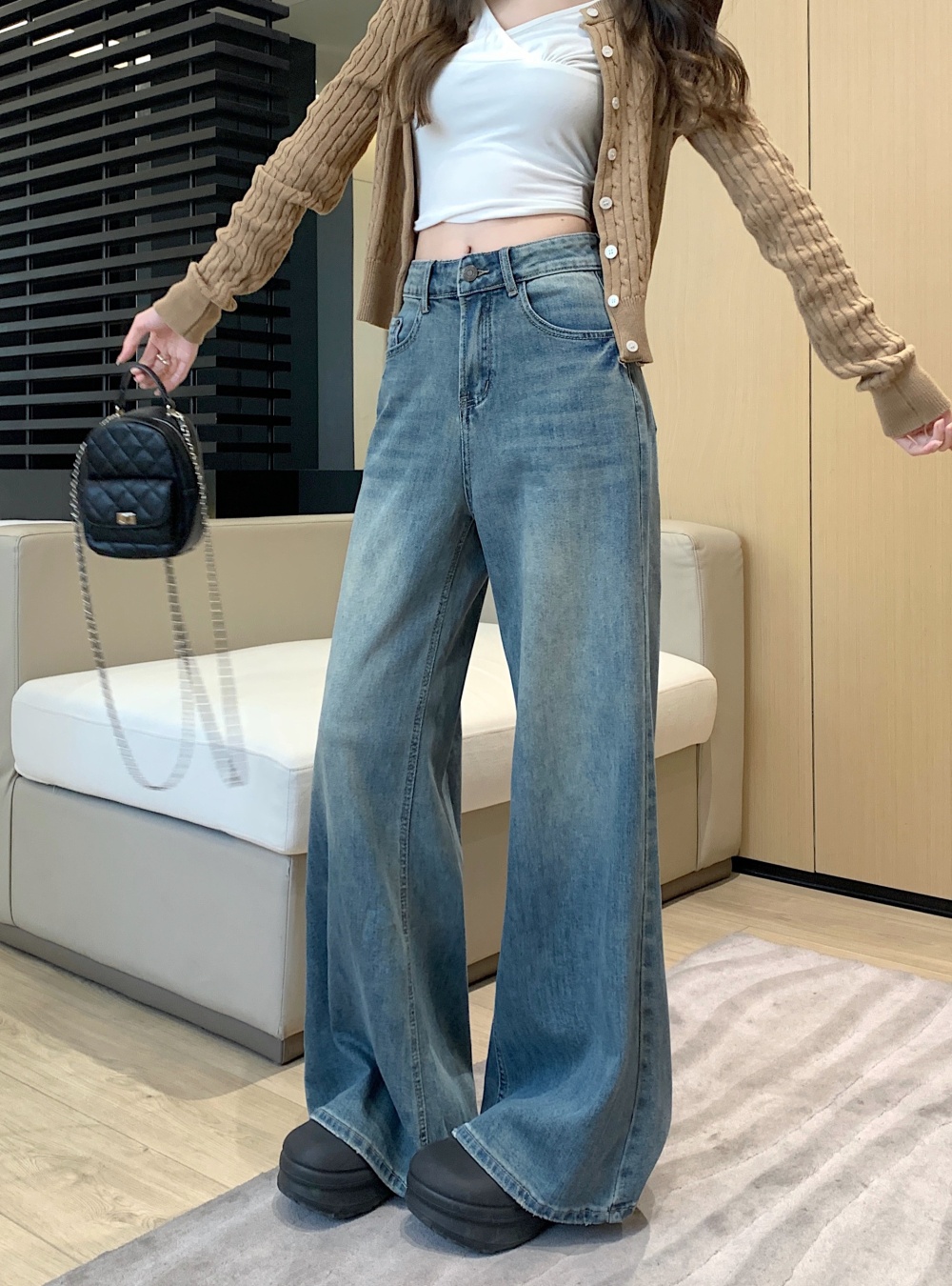 Big straight denim trousers loose mopping pants for women