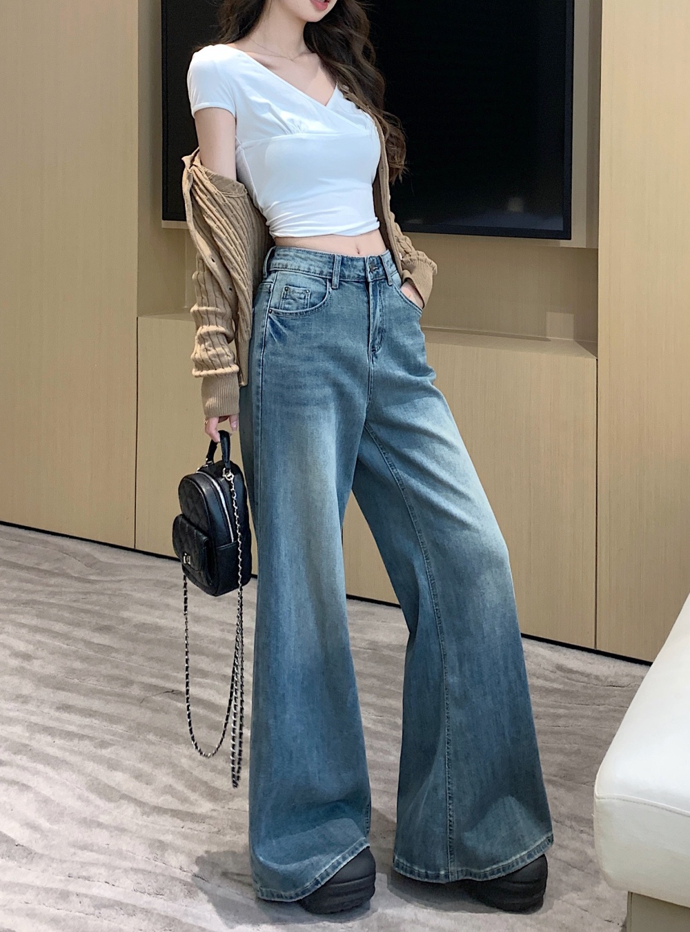 Big straight denim trousers loose mopping pants for women