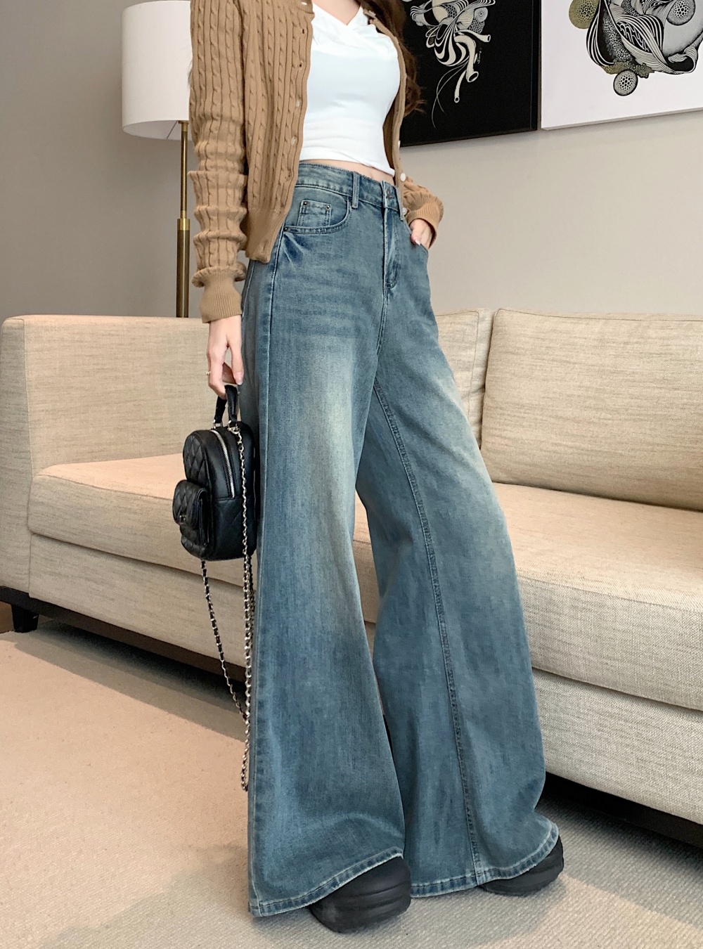 Big straight denim trousers loose mopping pants for women