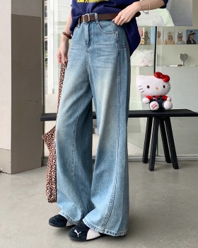 Straight wide leg long pants retro jeans for women