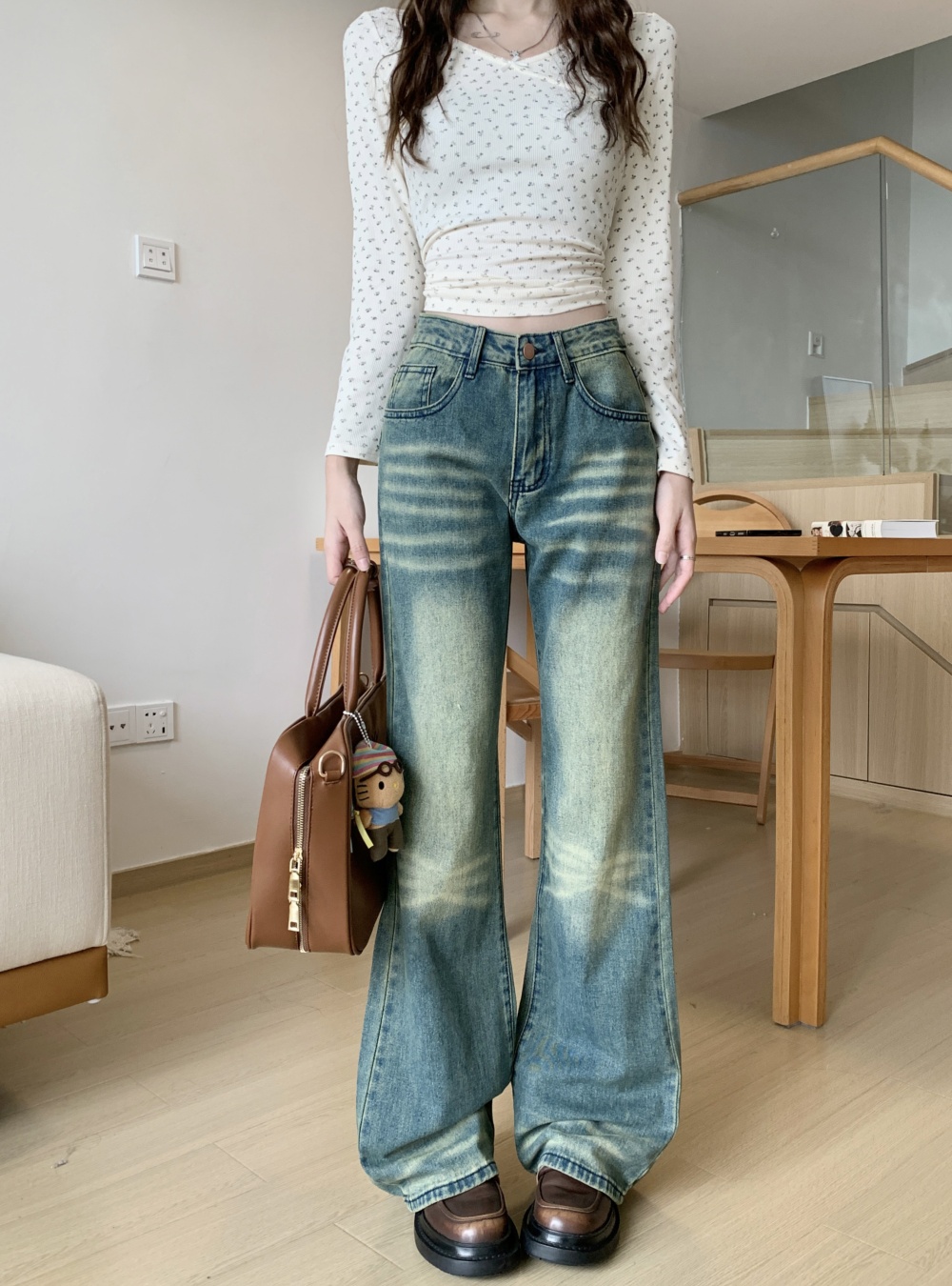 Micro speaker high waist jeans all-match pants for women