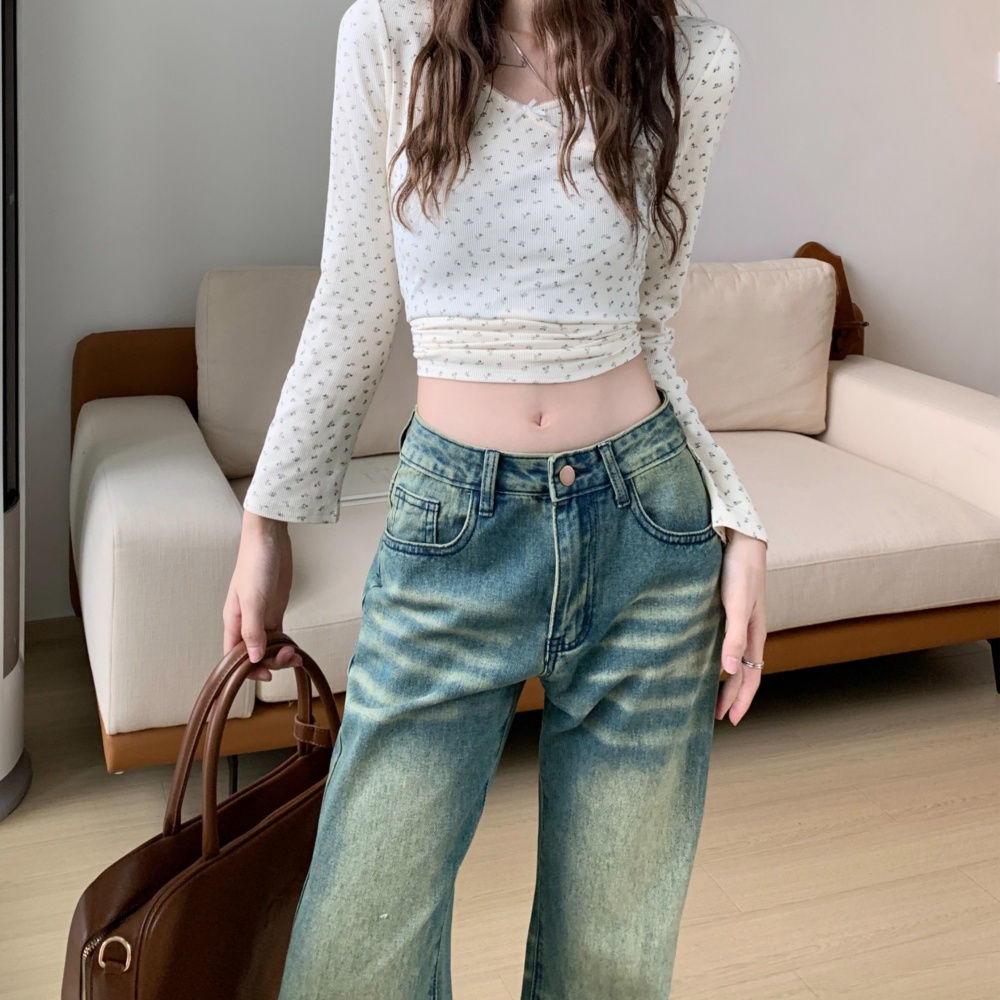 Micro speaker high waist jeans all-match pants for women