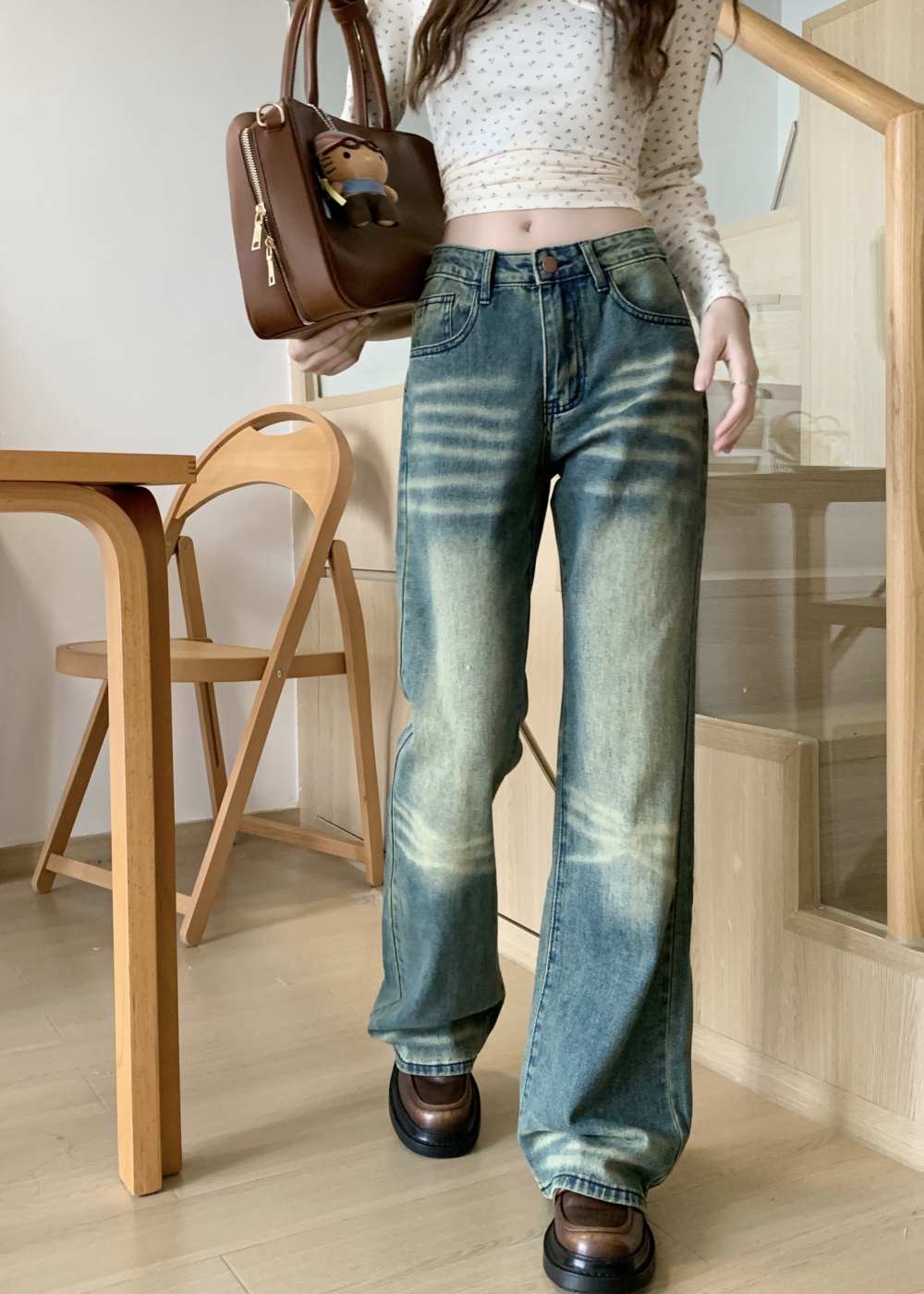 Micro speaker high waist jeans all-match pants for women