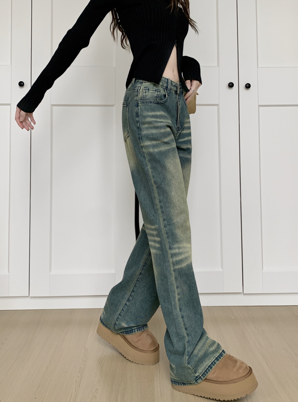 Micro speaker high waist jeans all-match pants for women