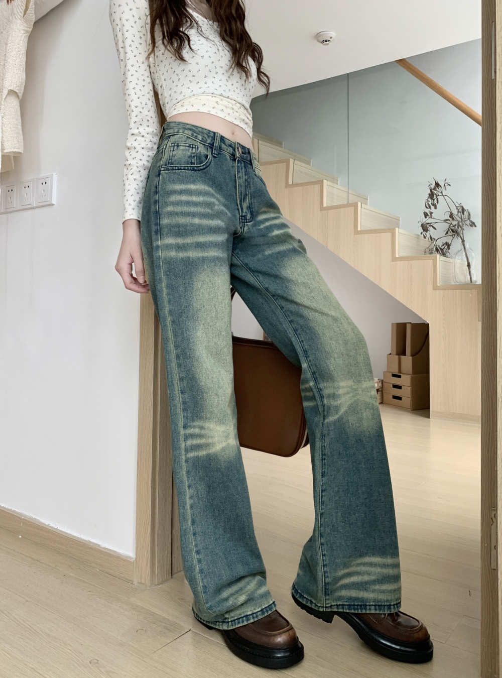 Micro speaker high waist jeans all-match pants for women