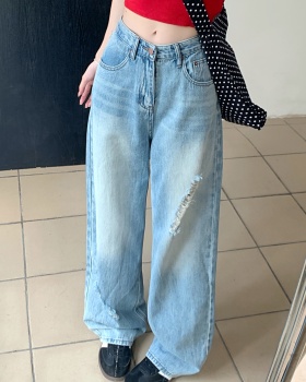 Light-blue long pants American style jeans for women