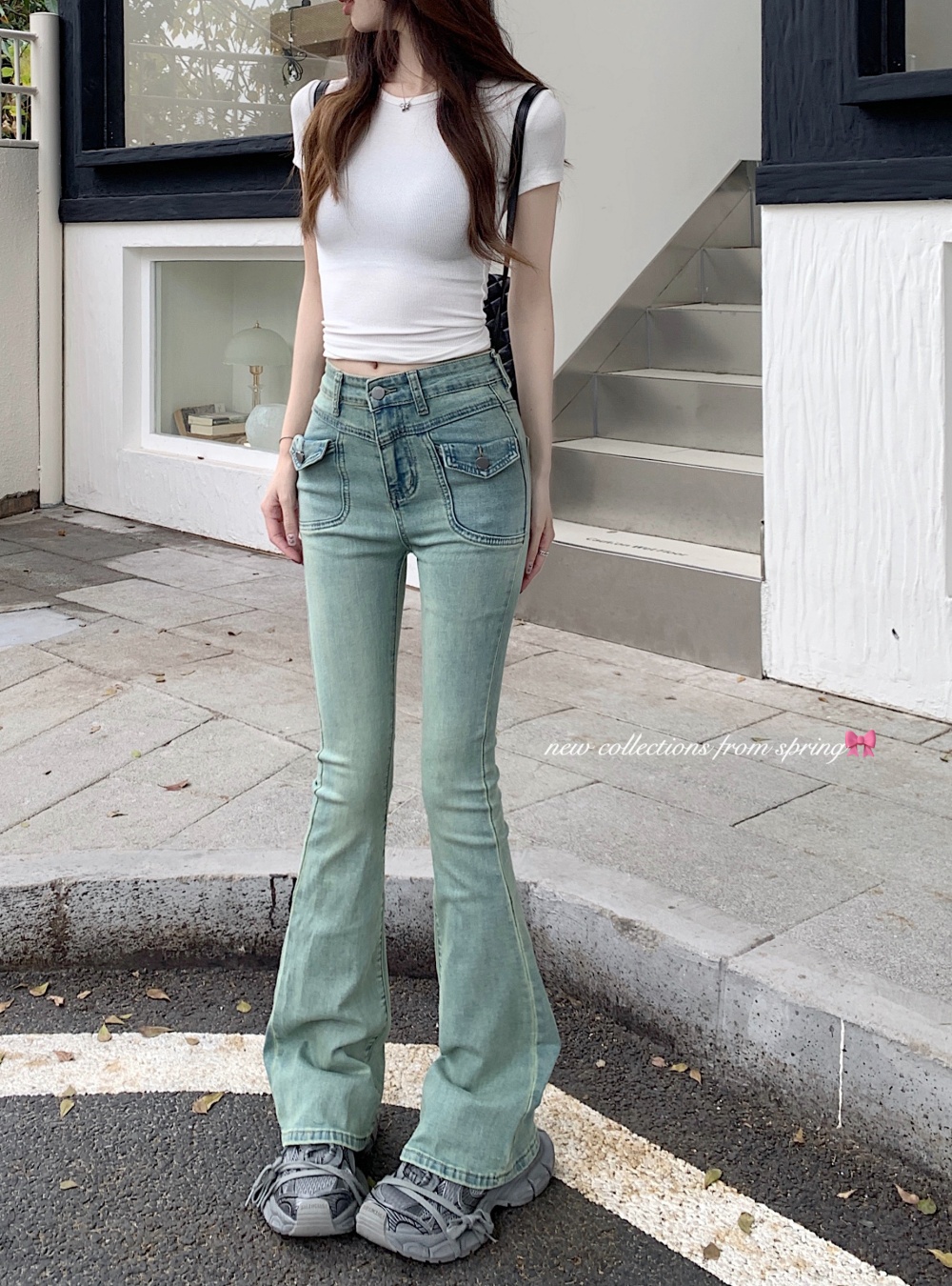 Retro micro speaker low-waist spring denim long pants