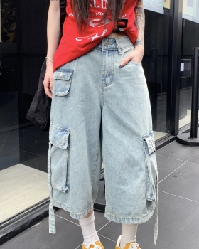 Wide leg short jeans summer work clothing for women