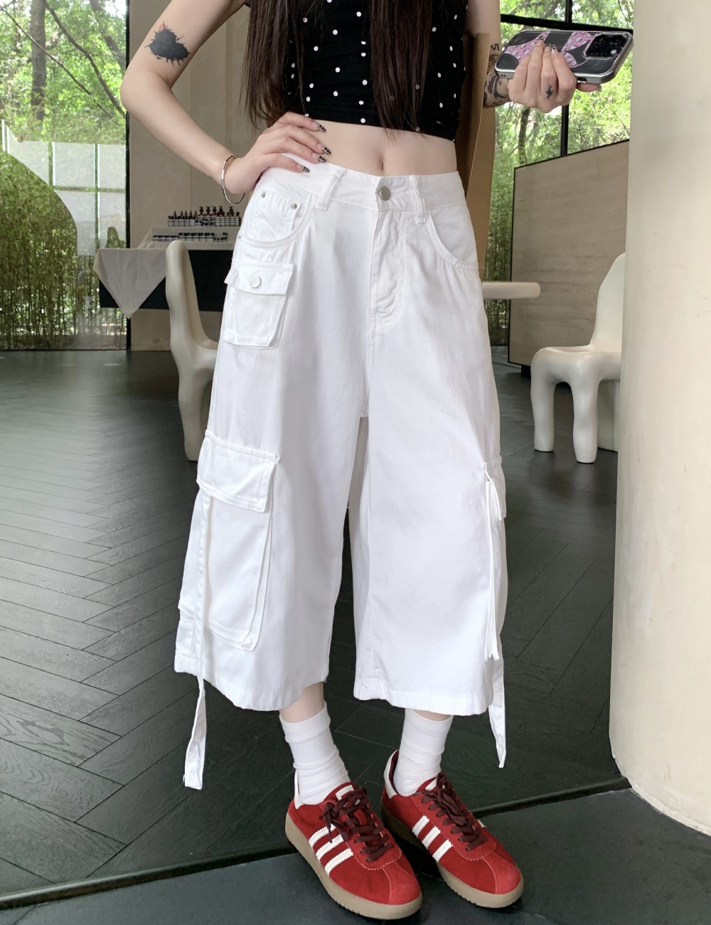 Wide leg short jeans summer work clothing for women