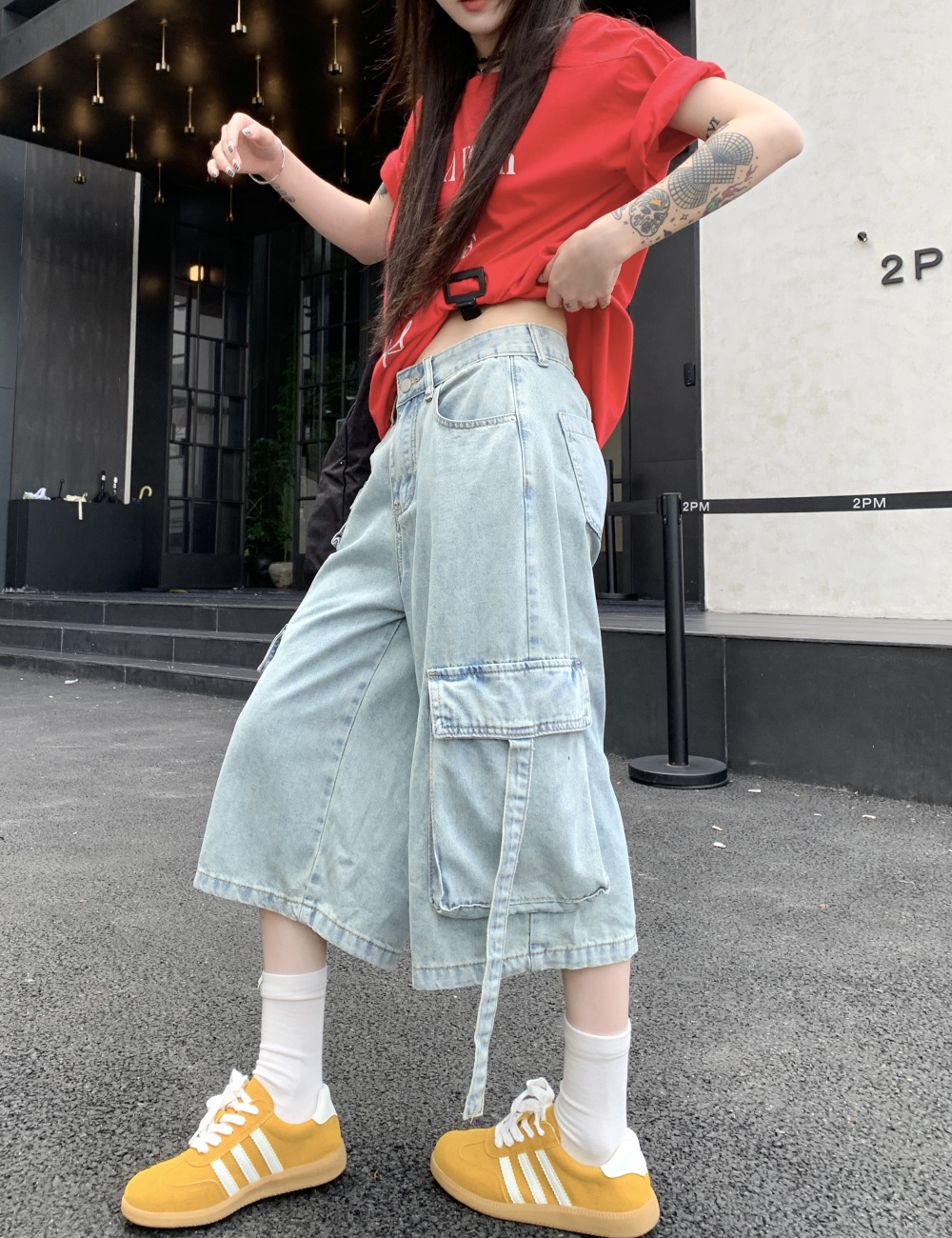 Wide leg short jeans summer work clothing for women