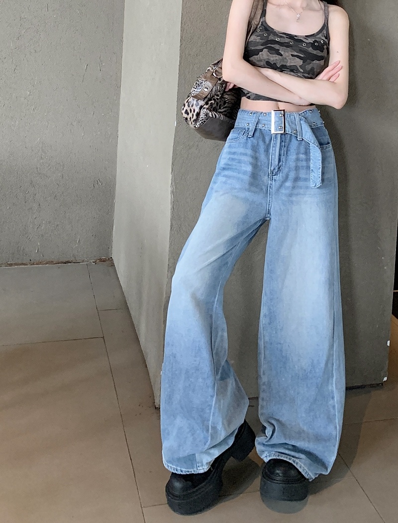 Wide leg loose mopping jeans A-line retro pants for women