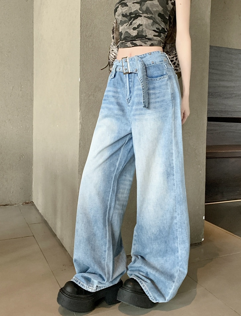 Wide leg loose mopping jeans A-line retro pants for women