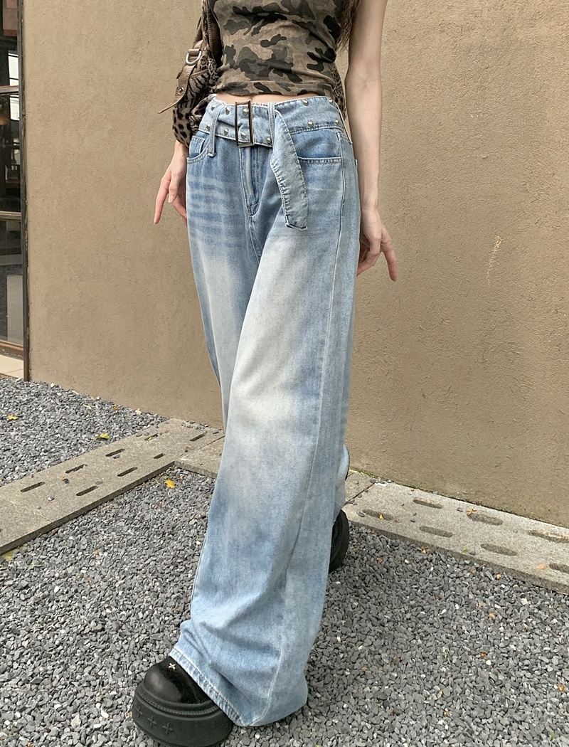 Wide leg loose mopping jeans A-line retro pants for women