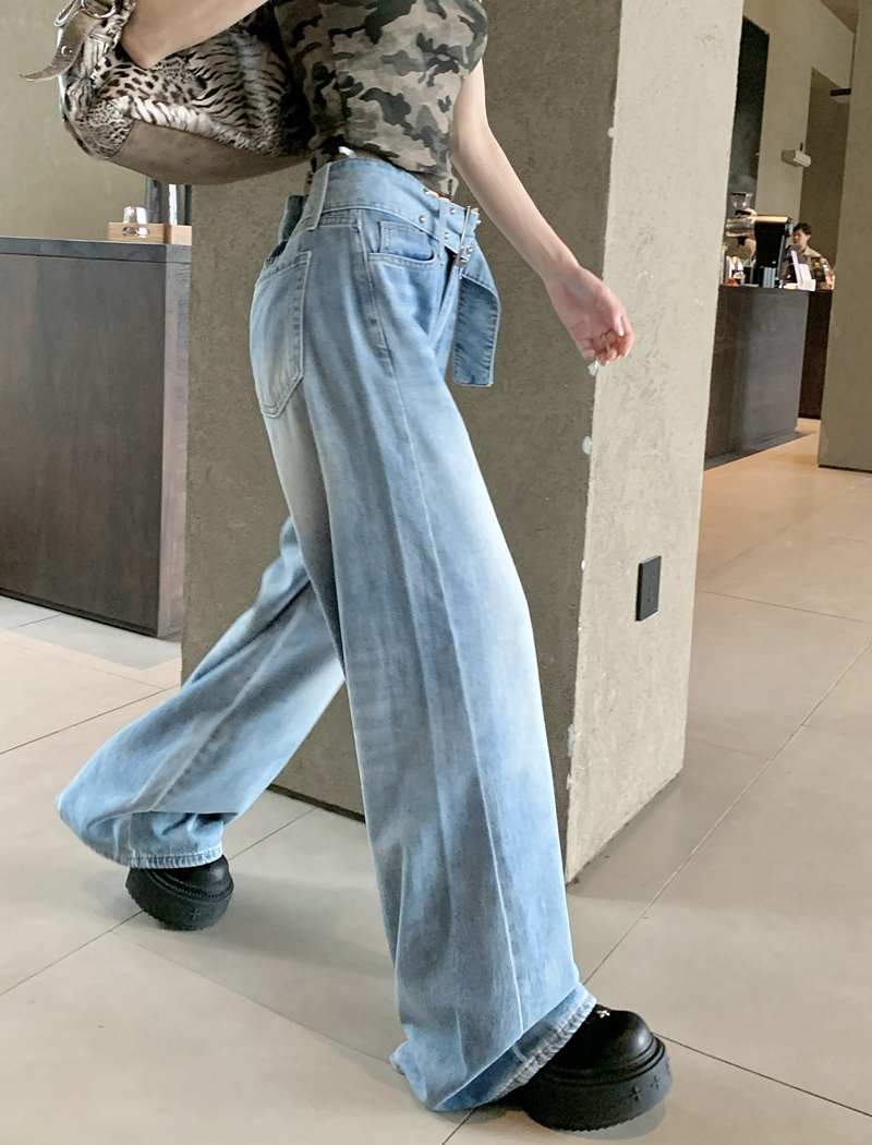 Wide leg loose mopping jeans A-line retro pants for women