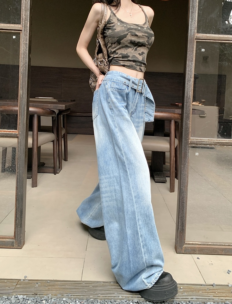 Wide leg loose mopping jeans A-line retro pants for women