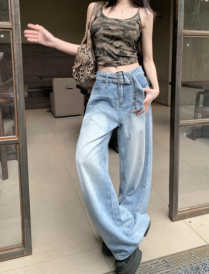 Wide leg loose mopping jeans A-line retro pants for women