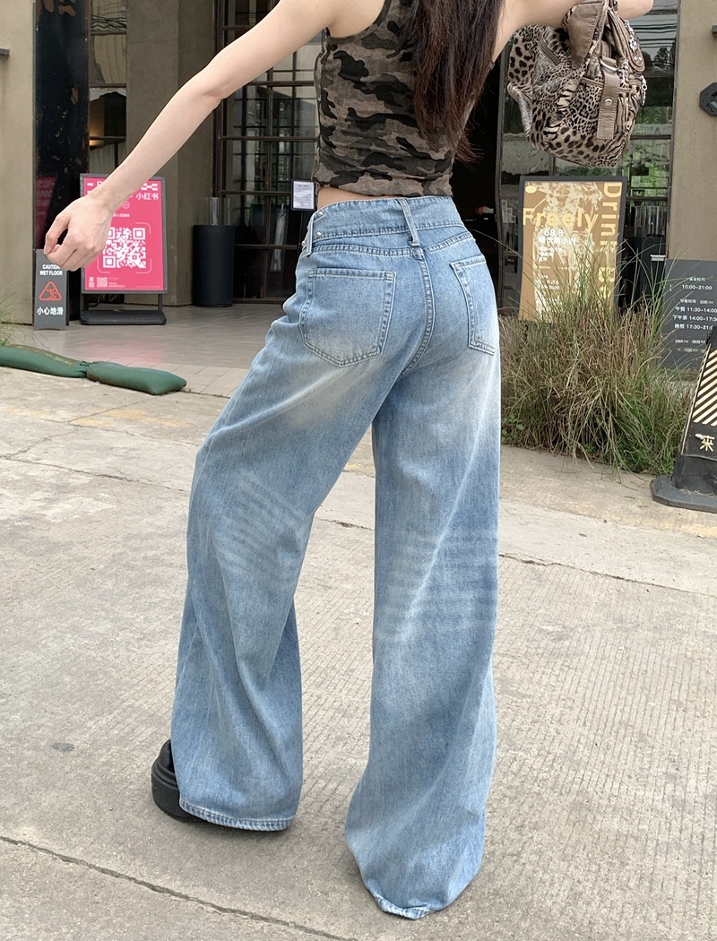 Wide leg loose mopping jeans A-line retro pants for women