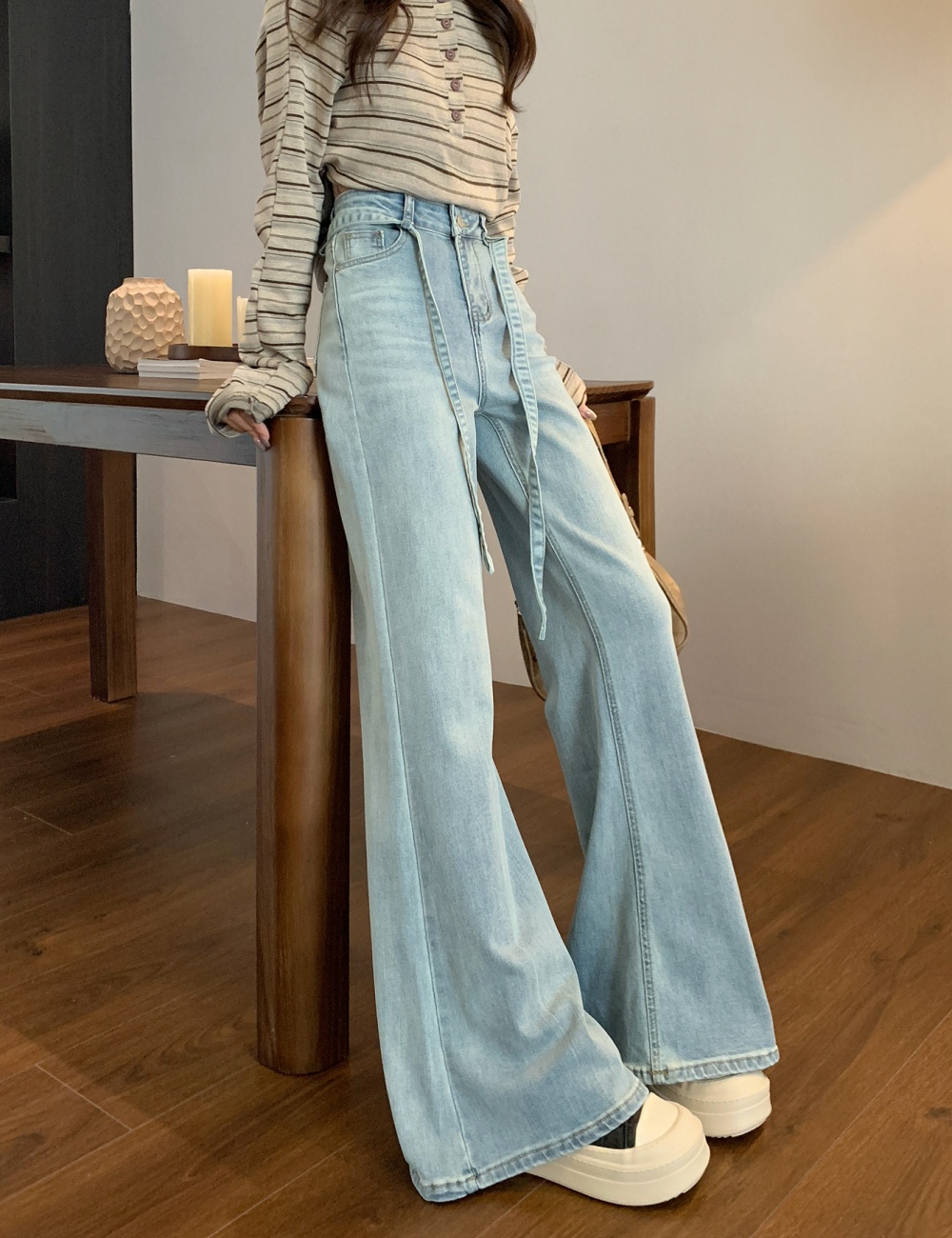 High waist micro speaker long pants speaker denim pants