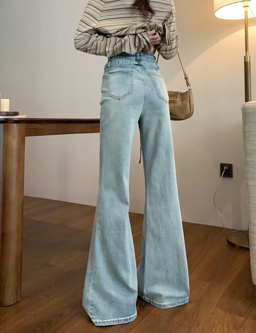 High waist micro speaker long pants speaker denim pants