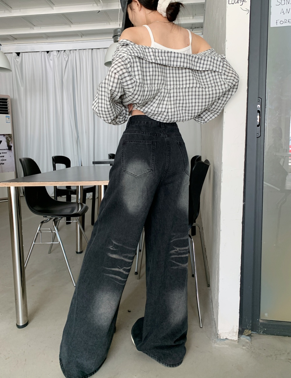 High waist loose jeans straight long pants for women