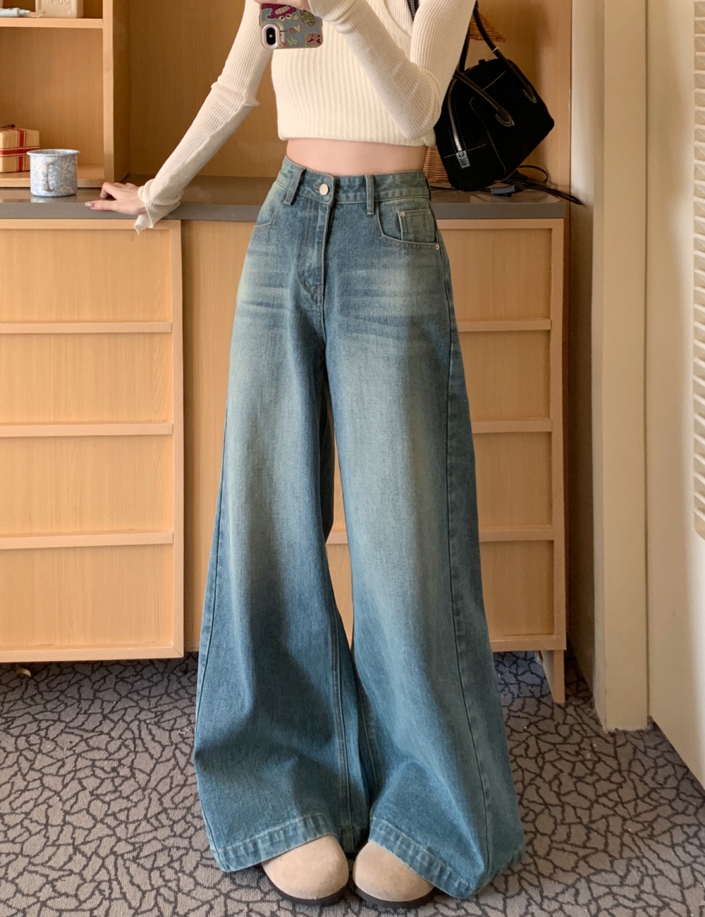 American style wide leg pants all-match jeans for women