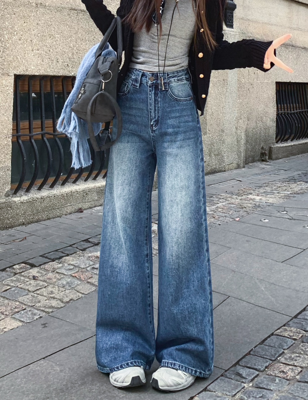 High waist retro jeans lazy wide leg long pants