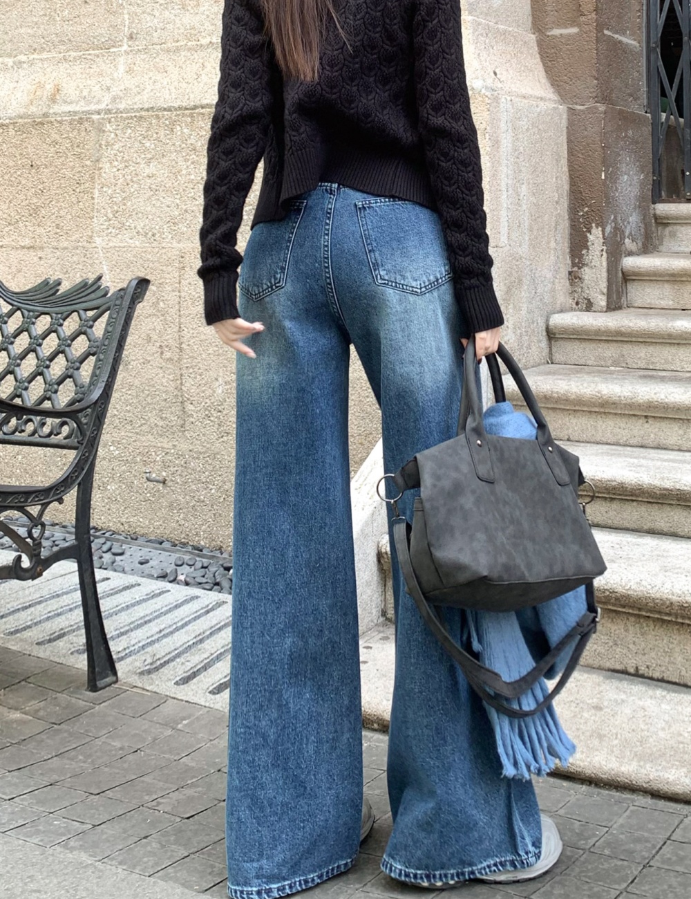 High waist retro jeans lazy wide leg long pants