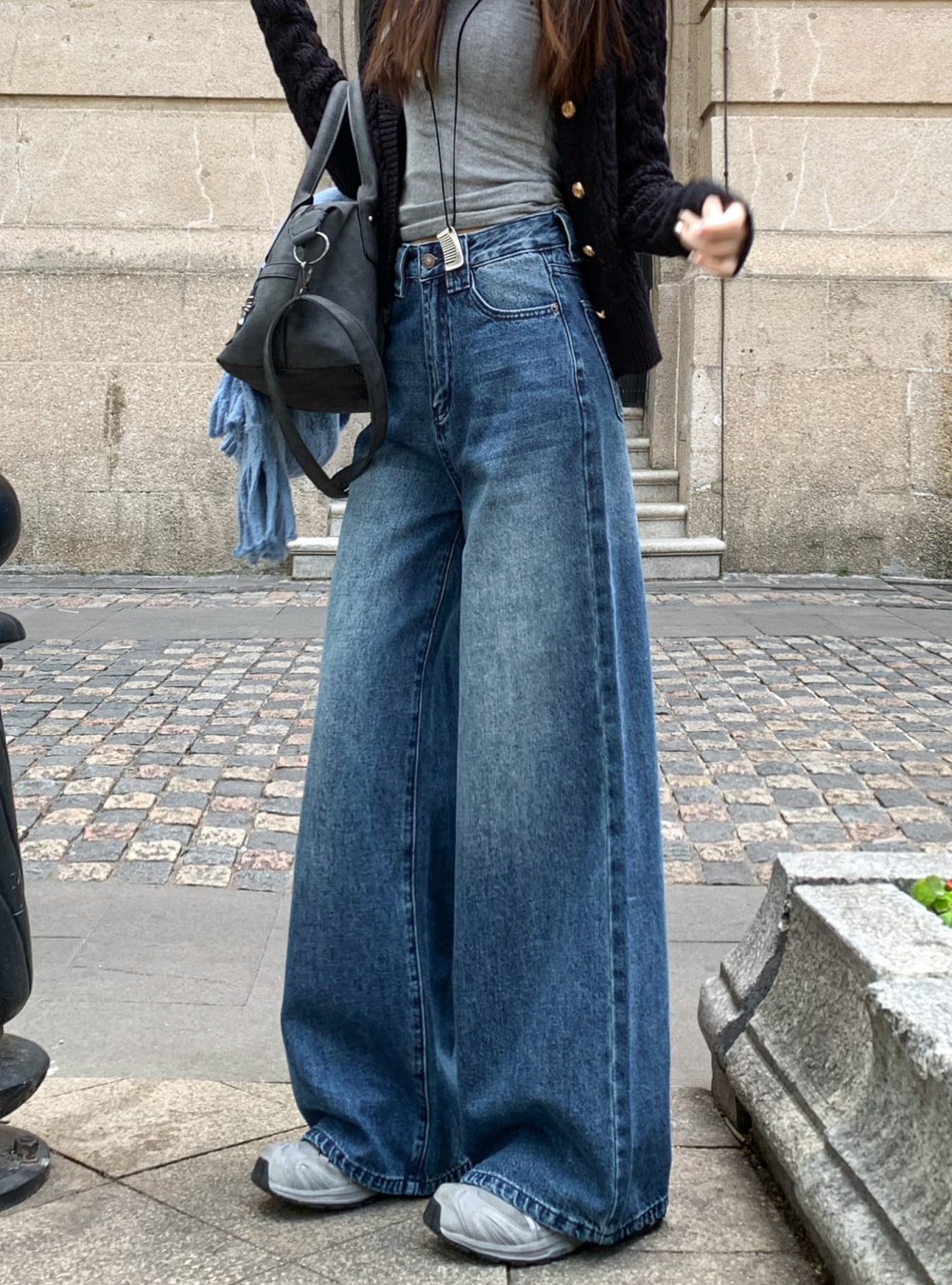 High waist retro jeans lazy wide leg long pants