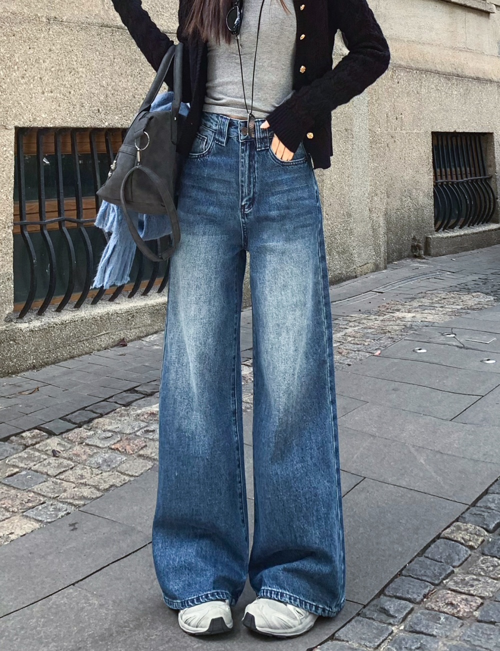 High waist retro jeans lazy wide leg long pants