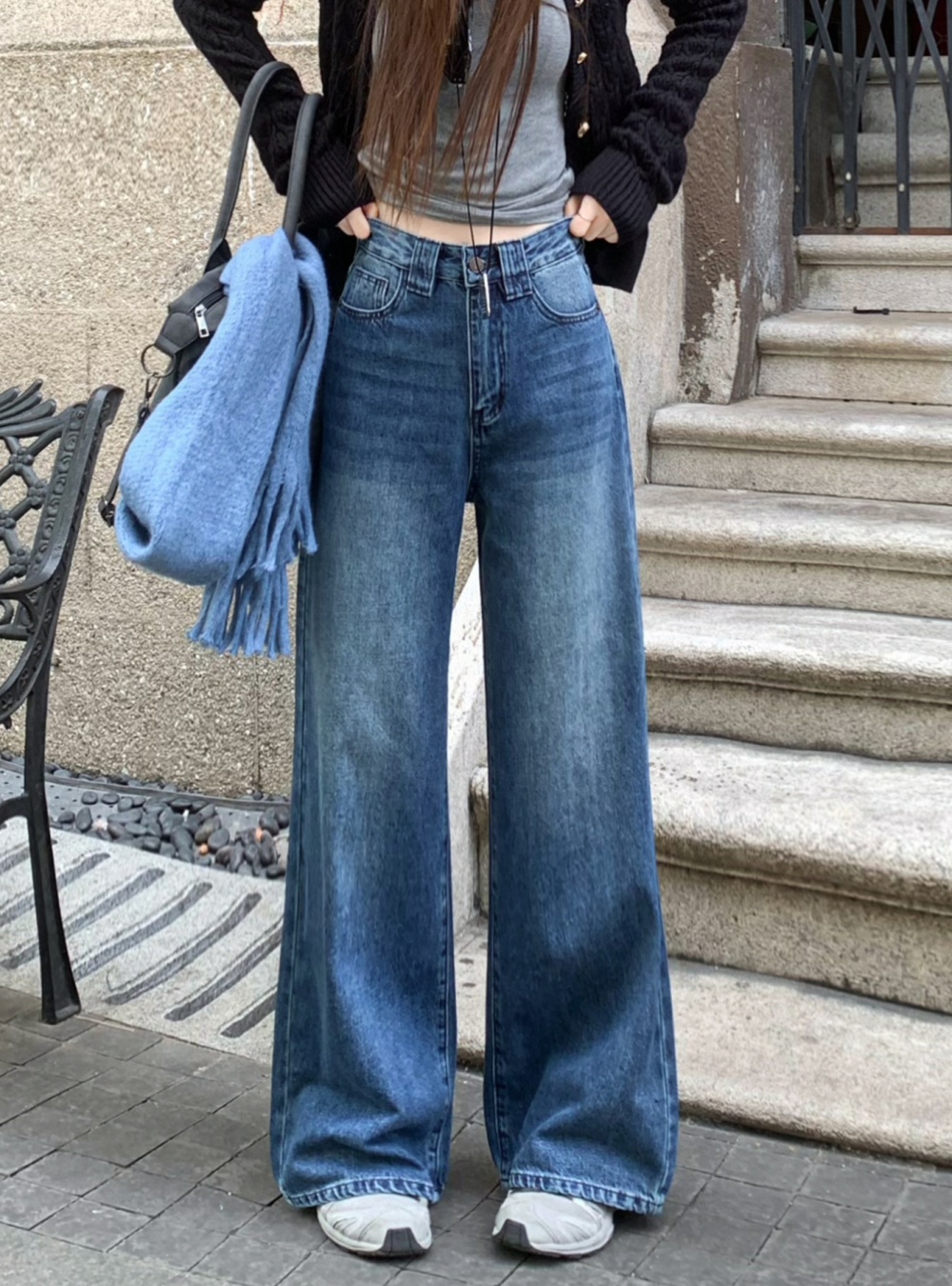 High waist retro jeans lazy wide leg long pants