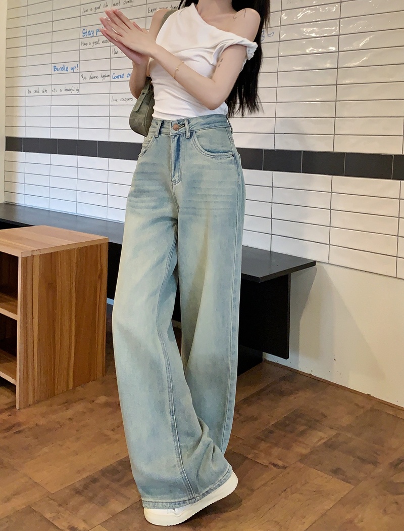 Light color loose jeans mopping long pants for women