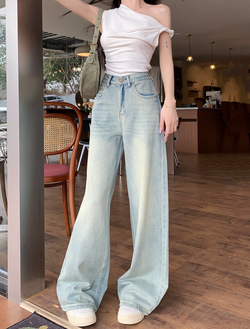 Light color loose jeans mopping long pants for women