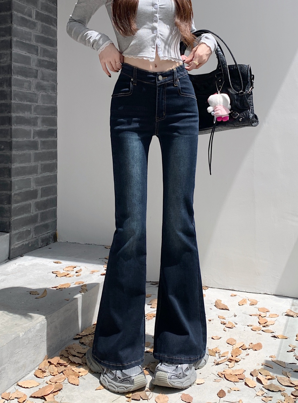 American style washed pants micro speaker long pants for women