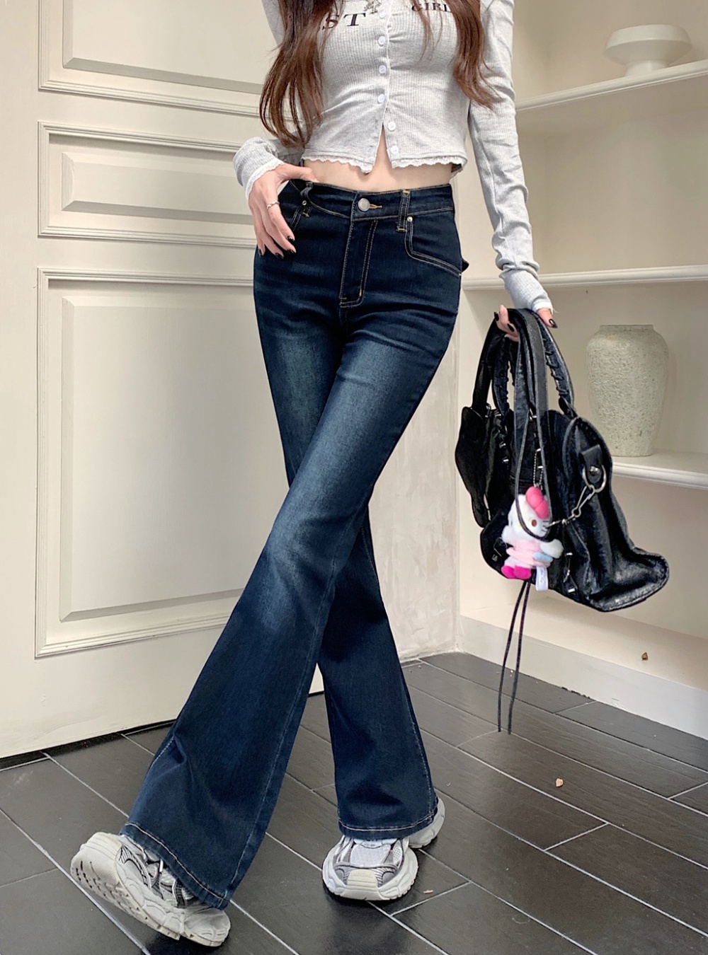 American style washed pants micro speaker long pants for women