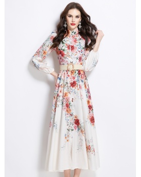 Spring and summer cstand collar long dress