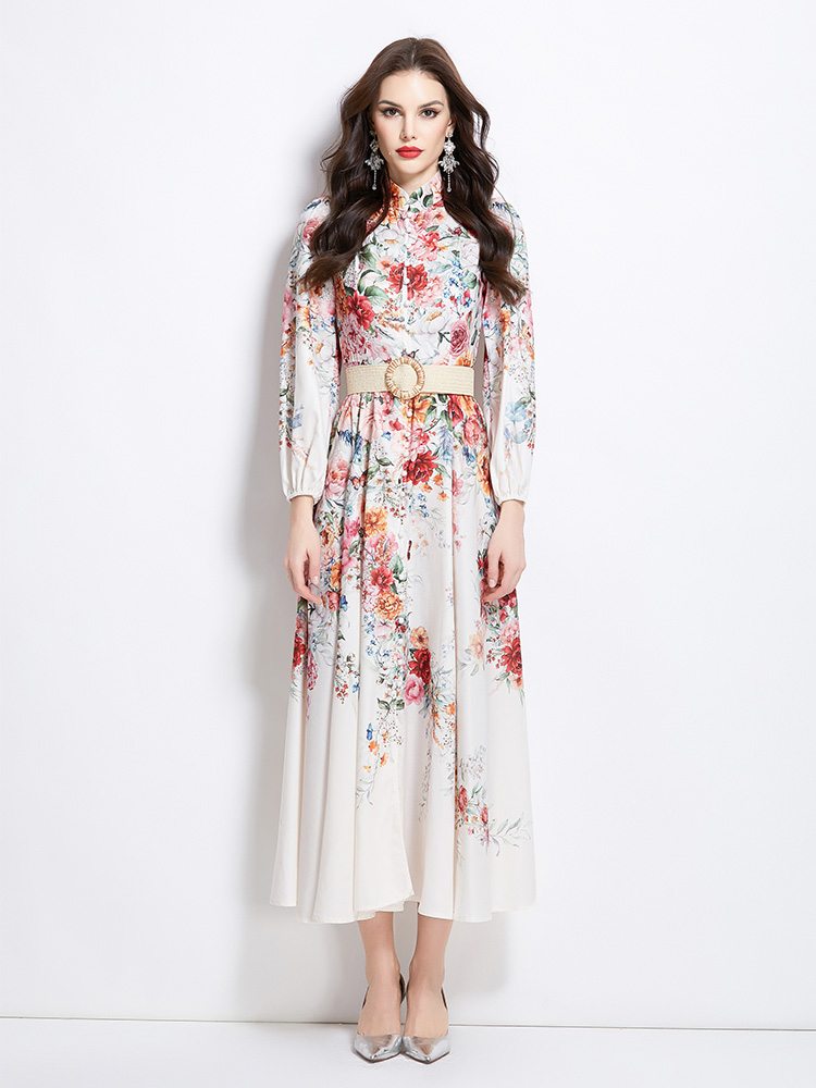 Spring and summer cstand collar long dress