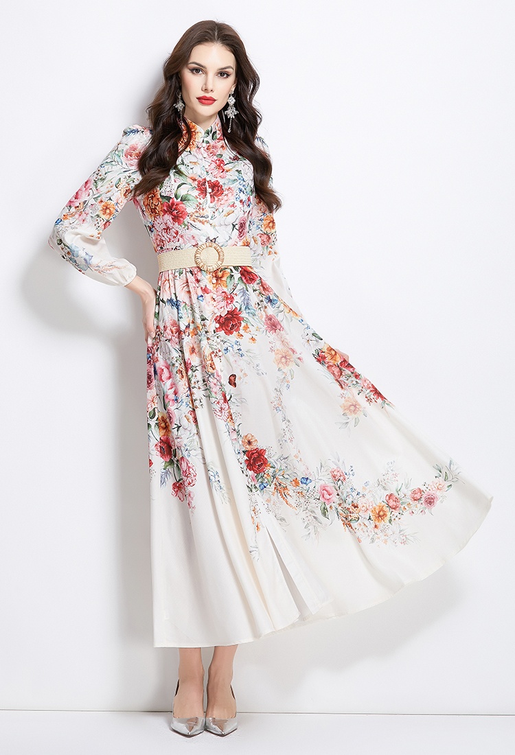 Spring and summer cstand collar long dress