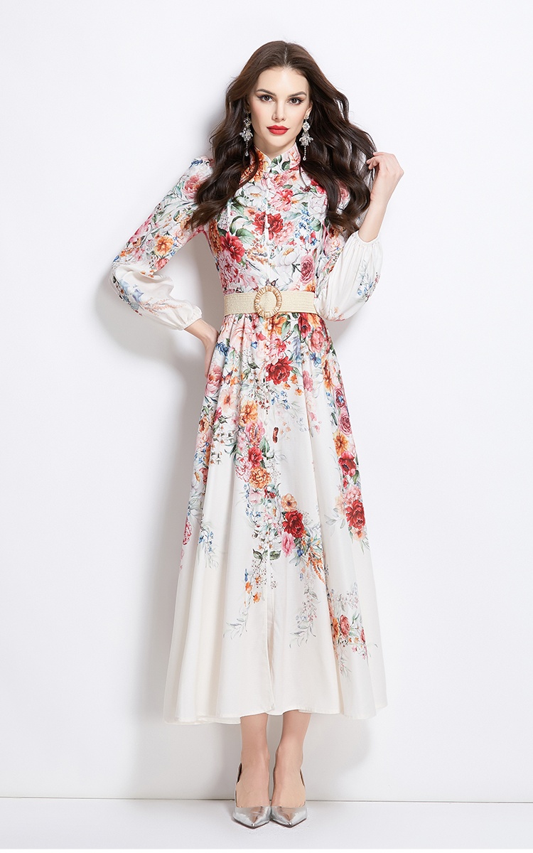 Spring and summer cstand collar long dress