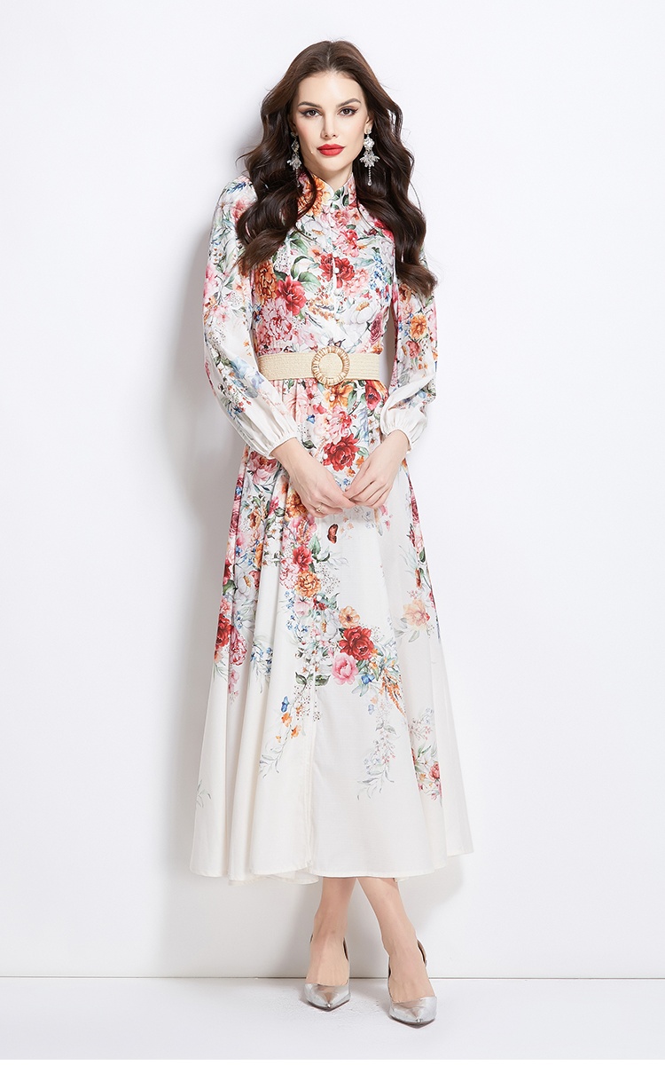 Spring and summer cstand collar long dress