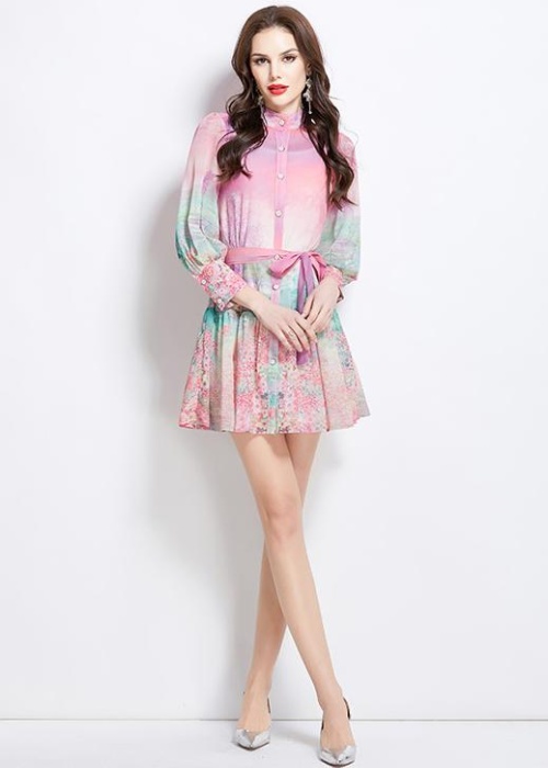 Short flowers printing vacation dress