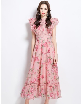 Long flowers vacation spring and summer splice lace dress